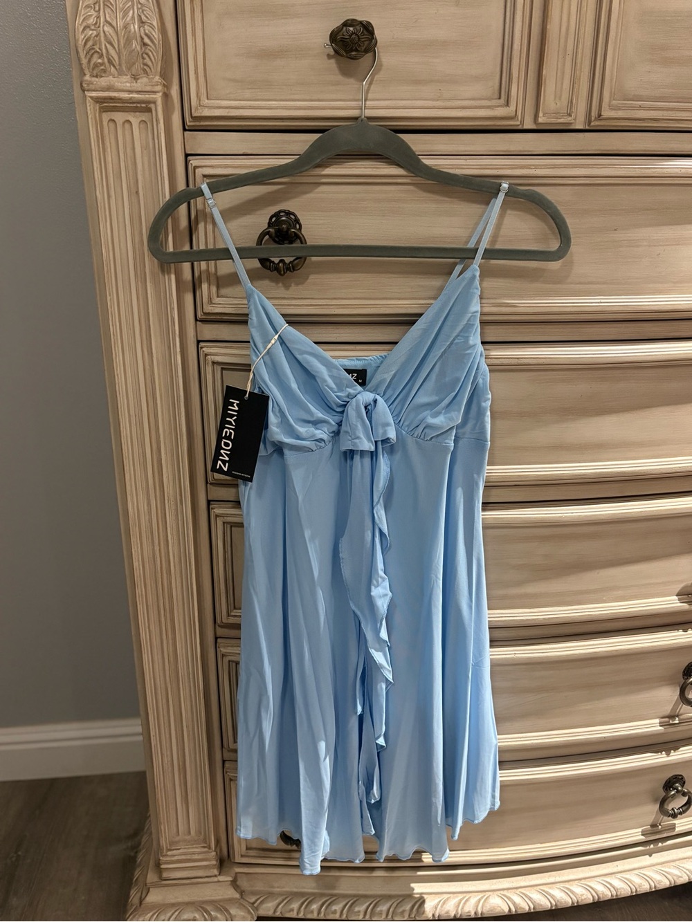 Light Blue Tie-Front Ruffle Hem Mini Sundress